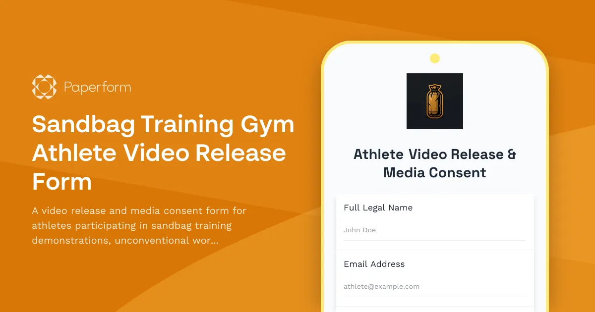 Sandbag Training Gym Athlete Video Release Form