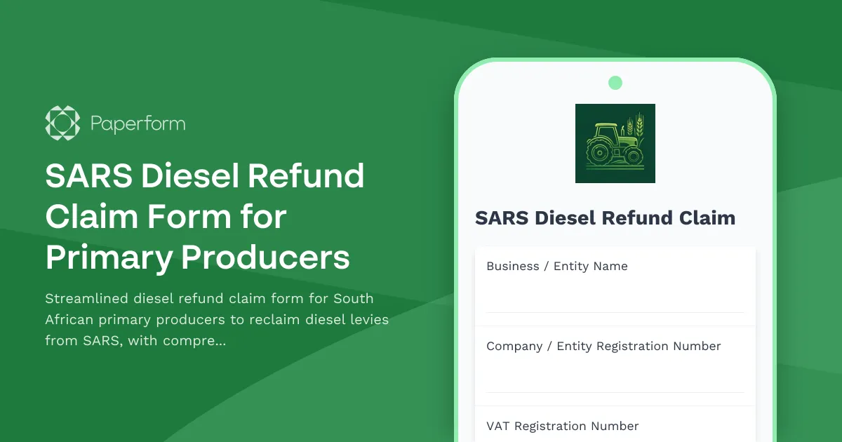 SARS Diesel Refund Claim Form for Primary Producers