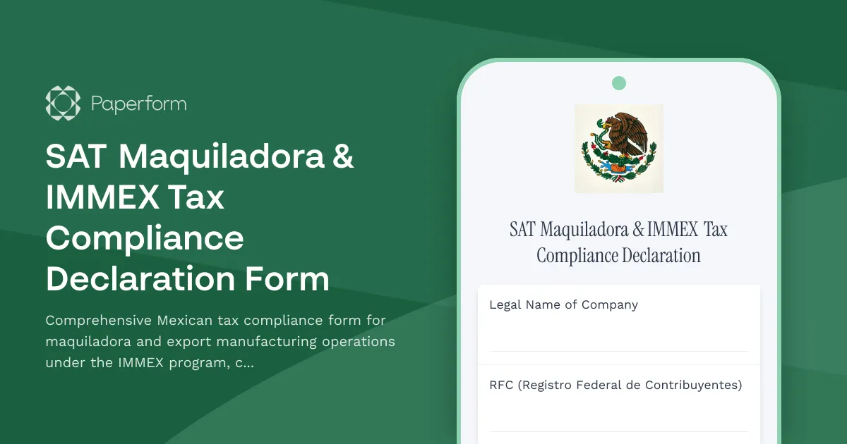 SAT Maquiladora & IMMEX Tax Compliance Declaration Form