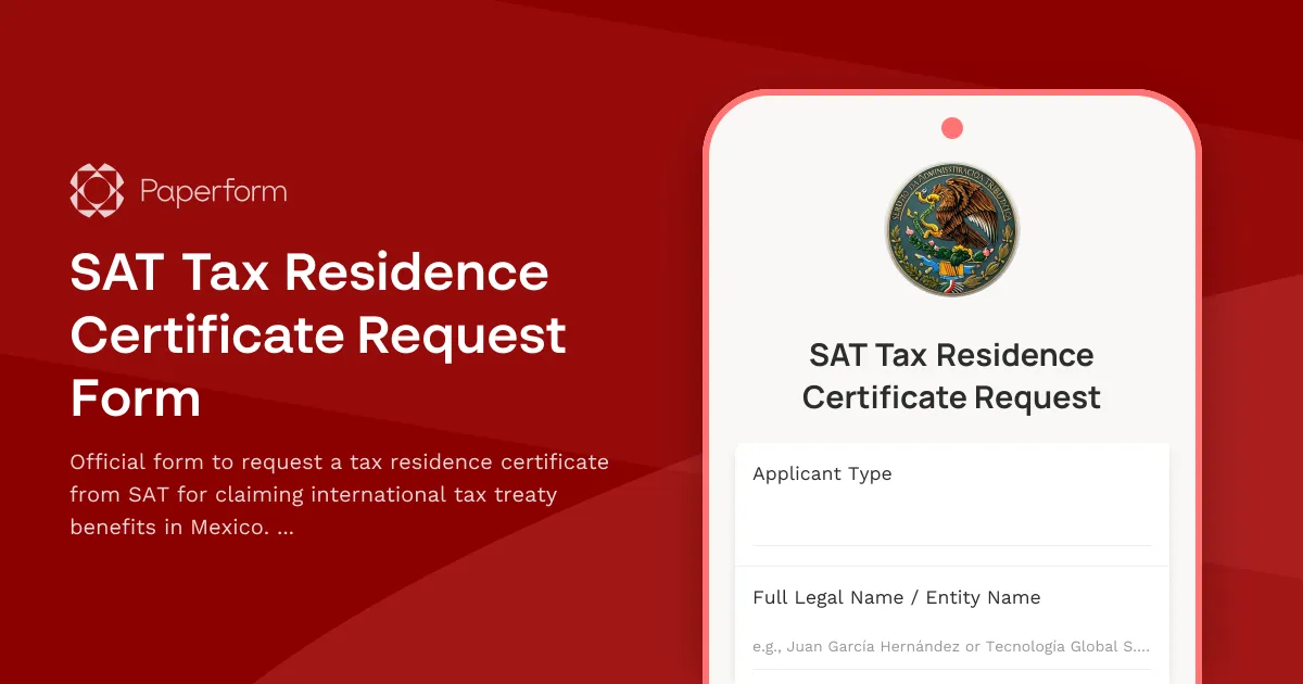 SAT Tax Residence Certificate Request Form