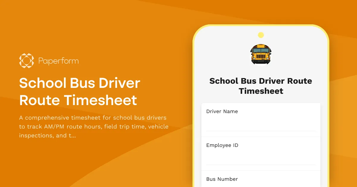 School Bus Driver Route Timesheet