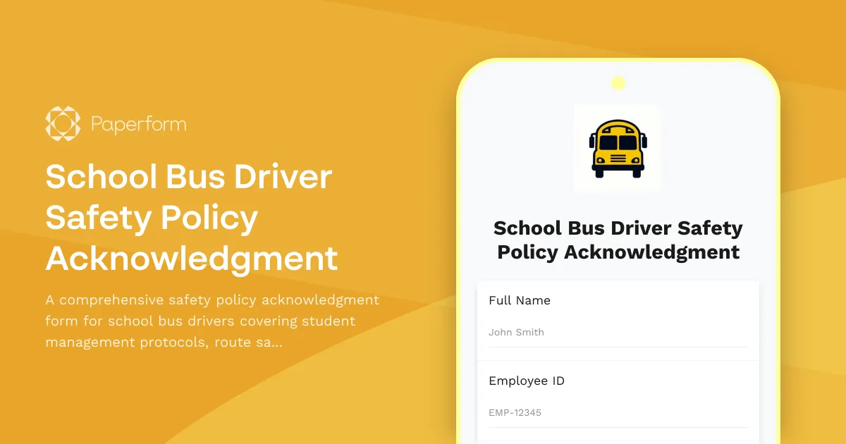 School Bus Driver Safety Policy Acknowledgment