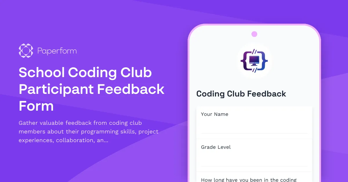 School Coding Club Participant Feedback Form