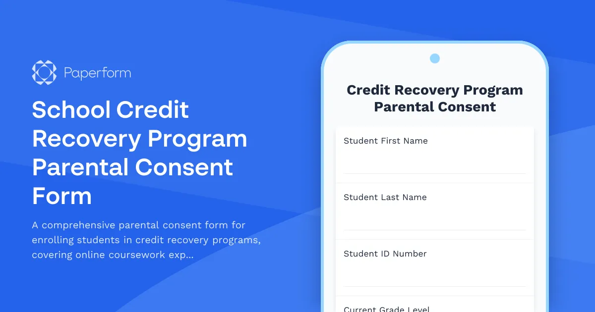School Credit Recovery Program Parental Consent Form