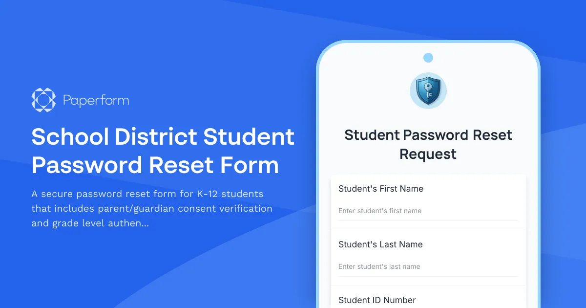 School District Student Password Reset Form