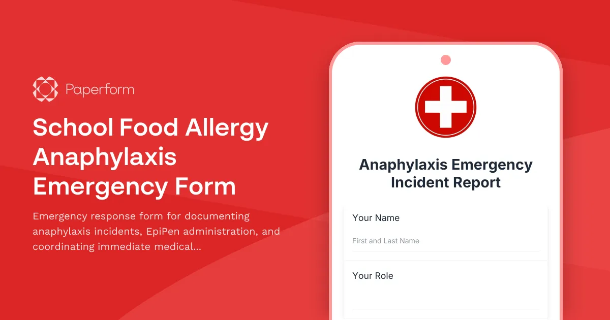 School Food Allergy Anaphylaxis Emergency Form