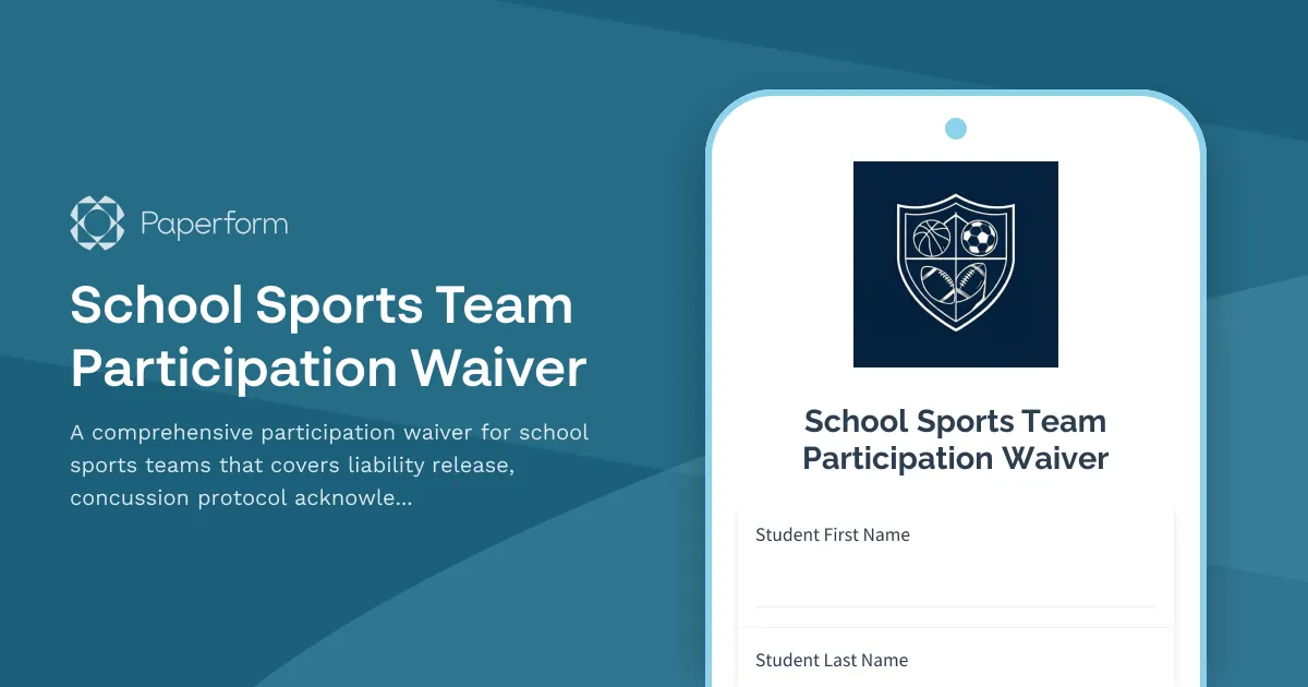 School Sports Team Participation Waiver