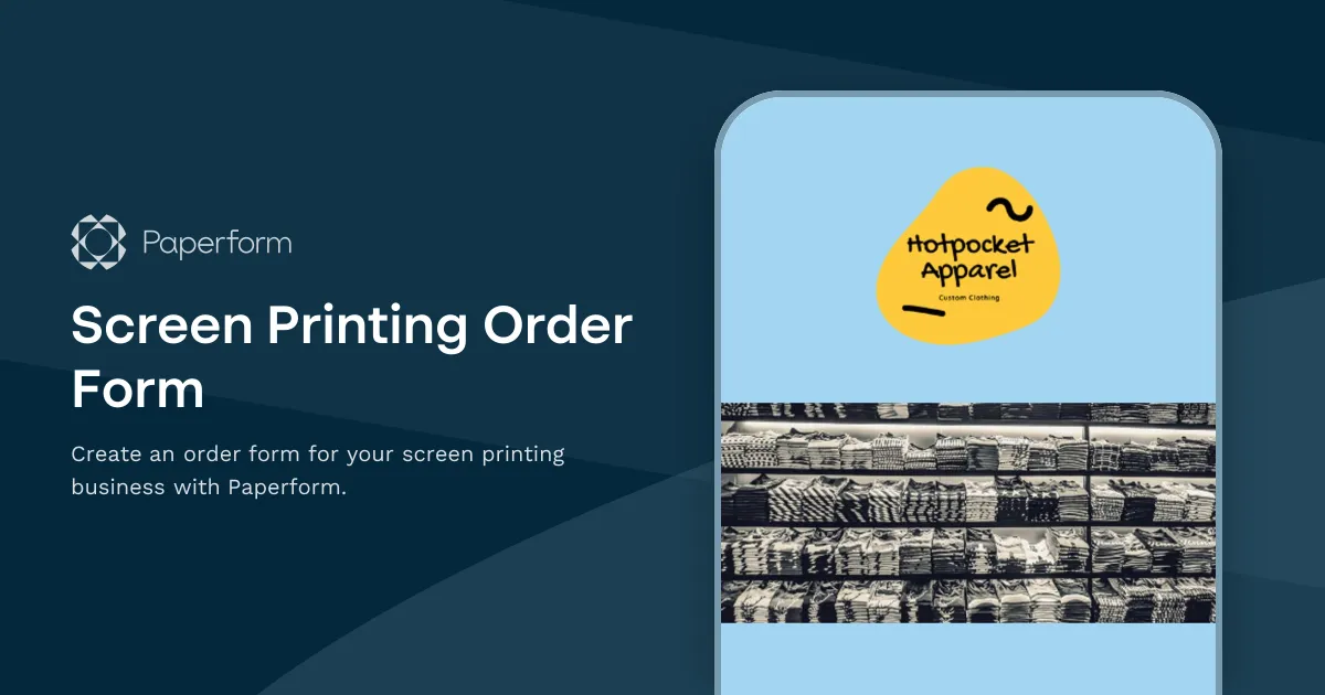 Screen Printing Order Form
