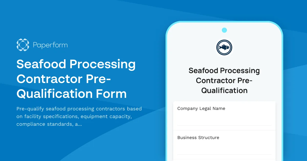 Seafood Processing Contractor Pre-Qualification Form