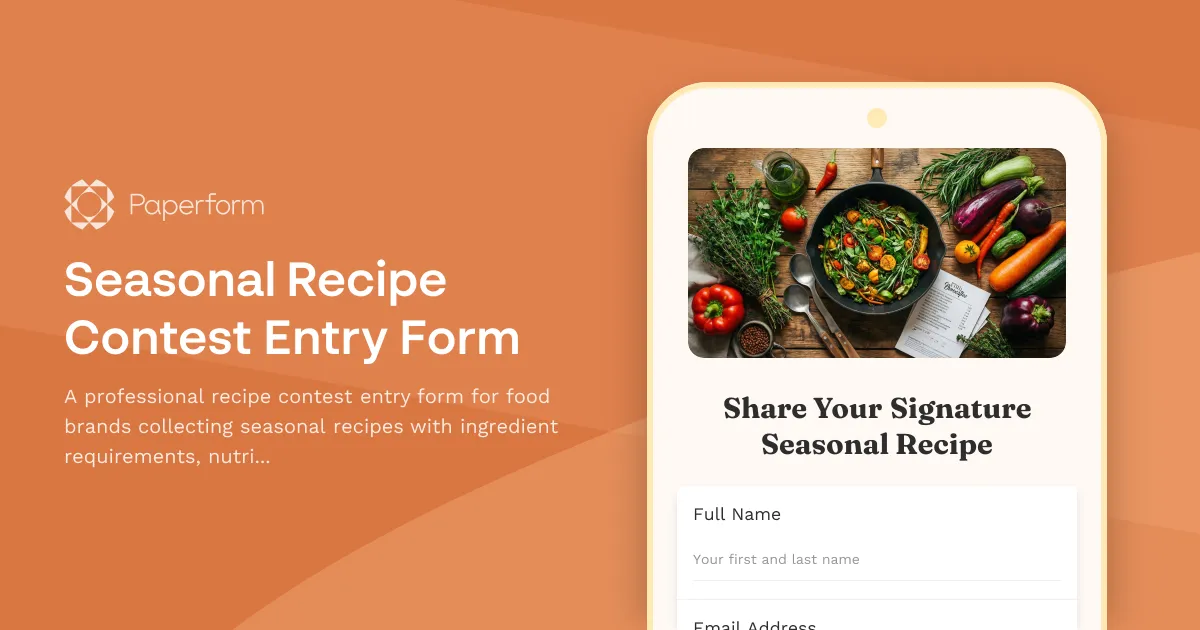 Seasonal Recipe Contest Entry Form