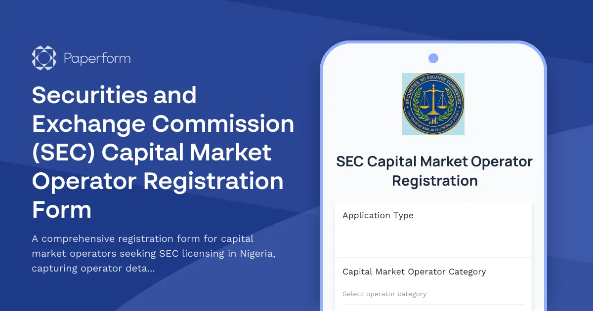 Securities and Exchange Commission (SEC) Capital Market Operator Registration Form