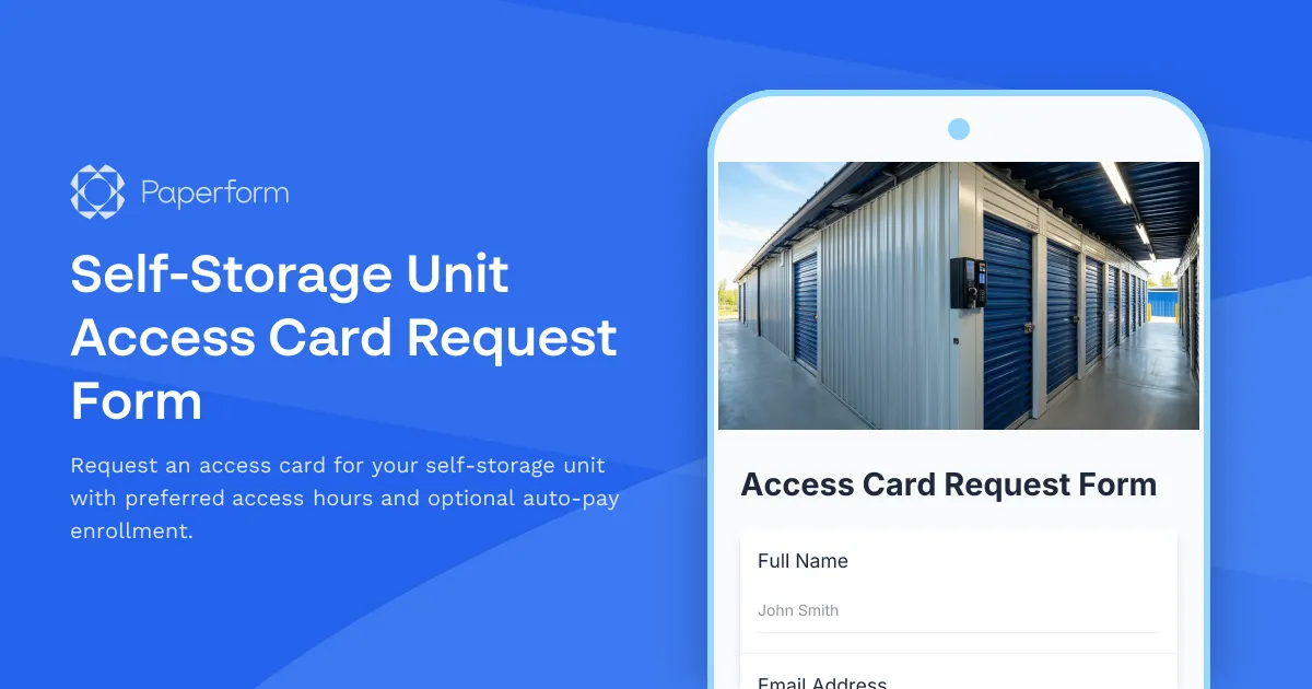 Self-Storage Unit Access Card Request Form