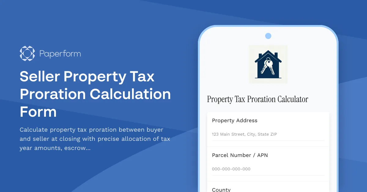 Seller Property Tax Proration Calculation Form