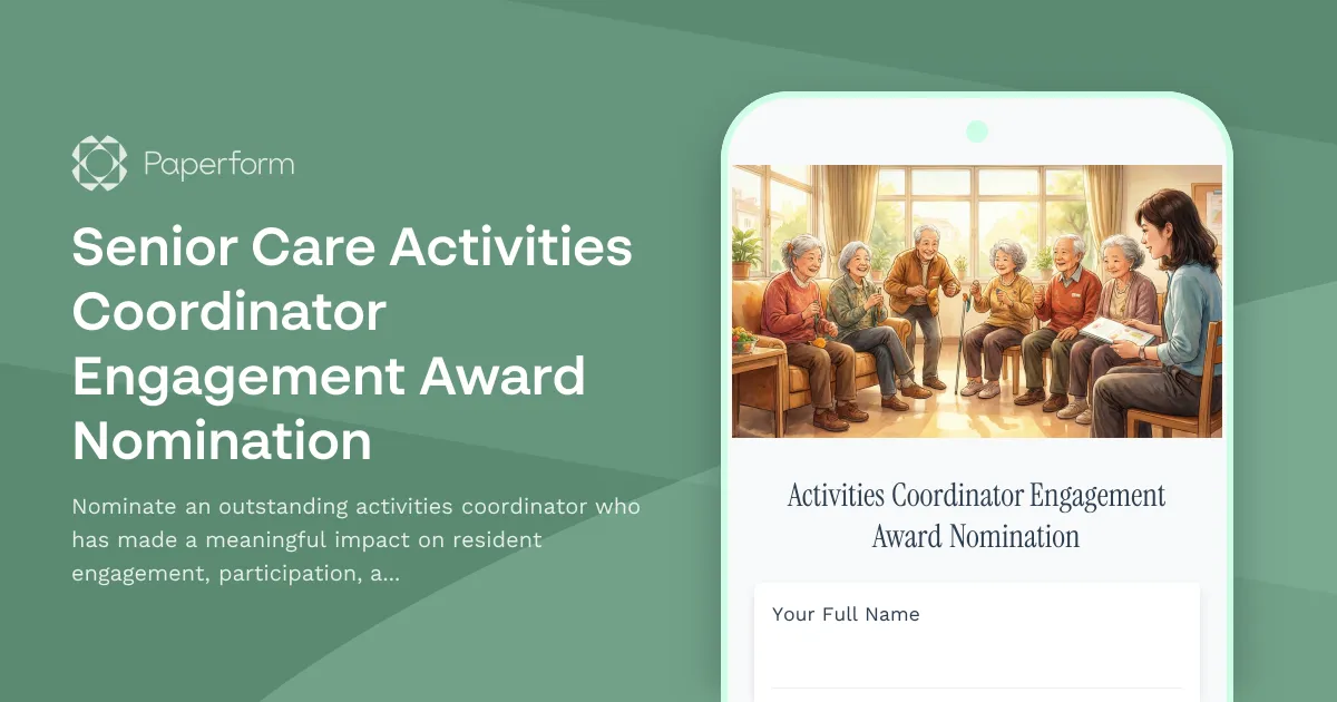Senior Care Activities Coordinator Engagement Award Nomination