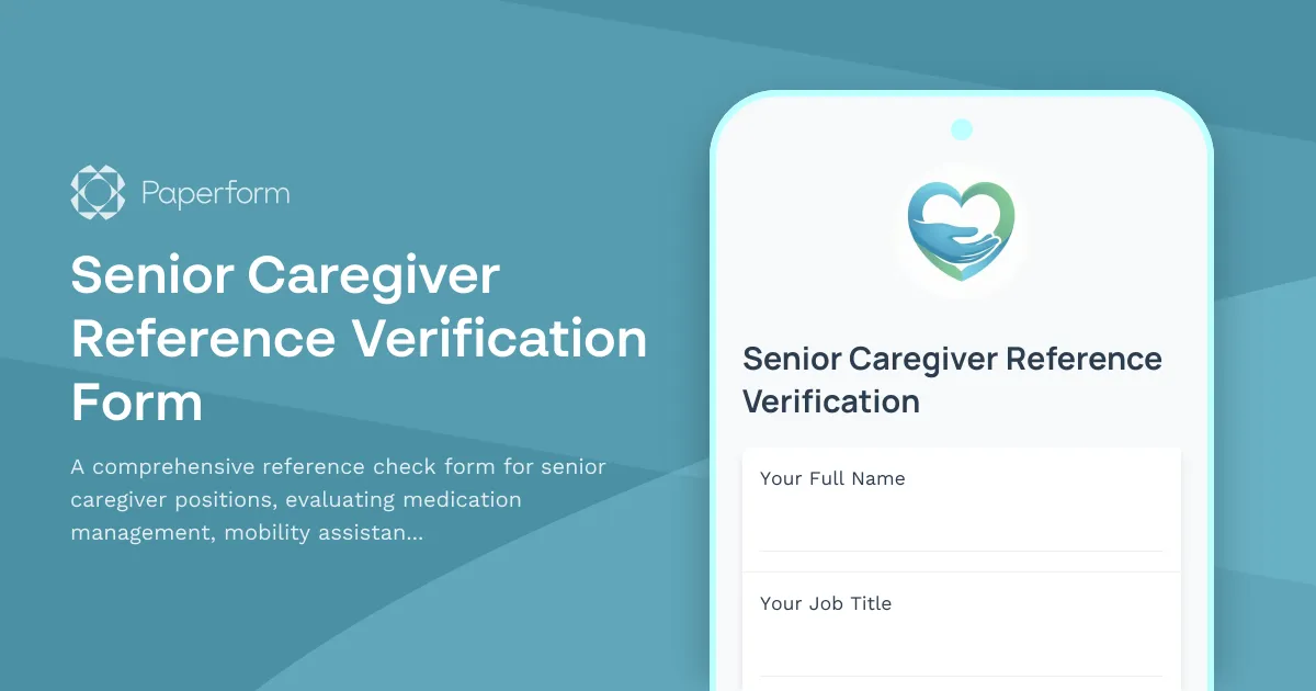 Senior Caregiver Reference Verification Form