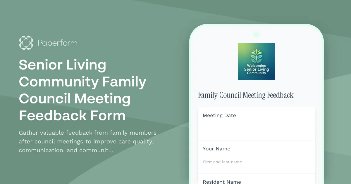 Senior Living Community Family Council Meeting Feedback Form