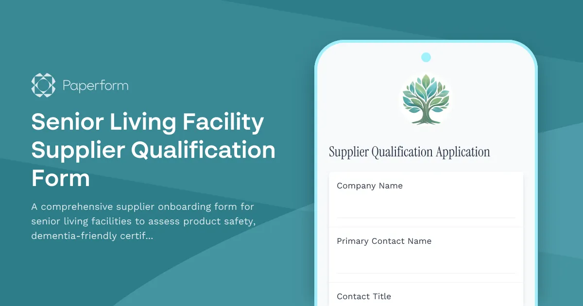 Senior Living Facility Supplier Qualification Form