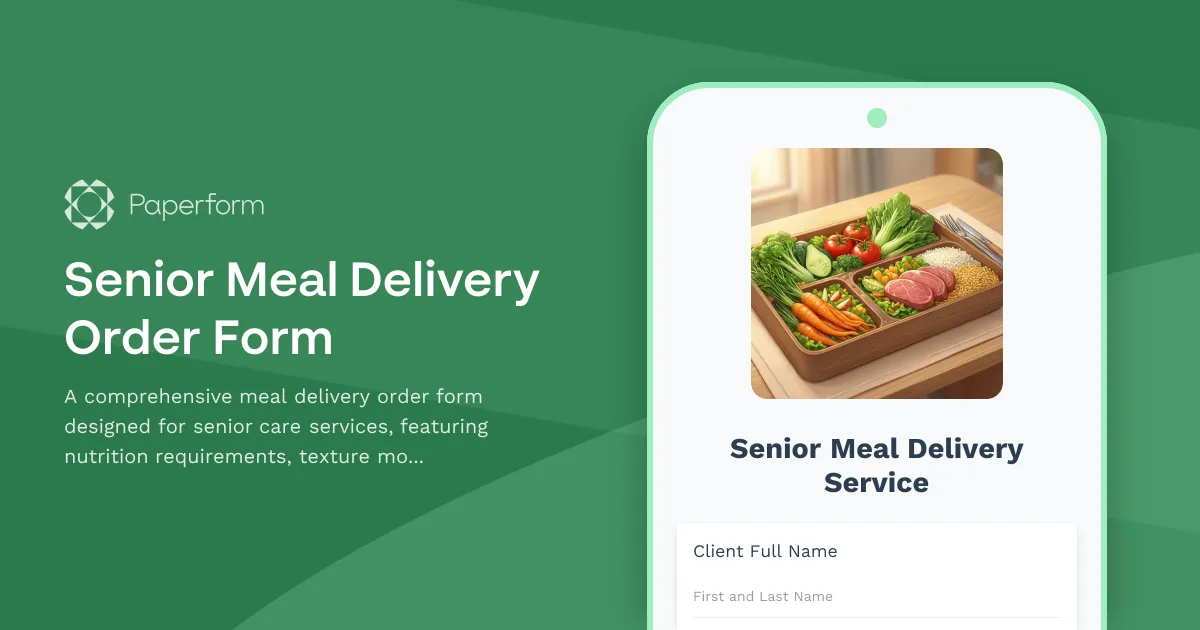 Senior Meal Delivery Order Form