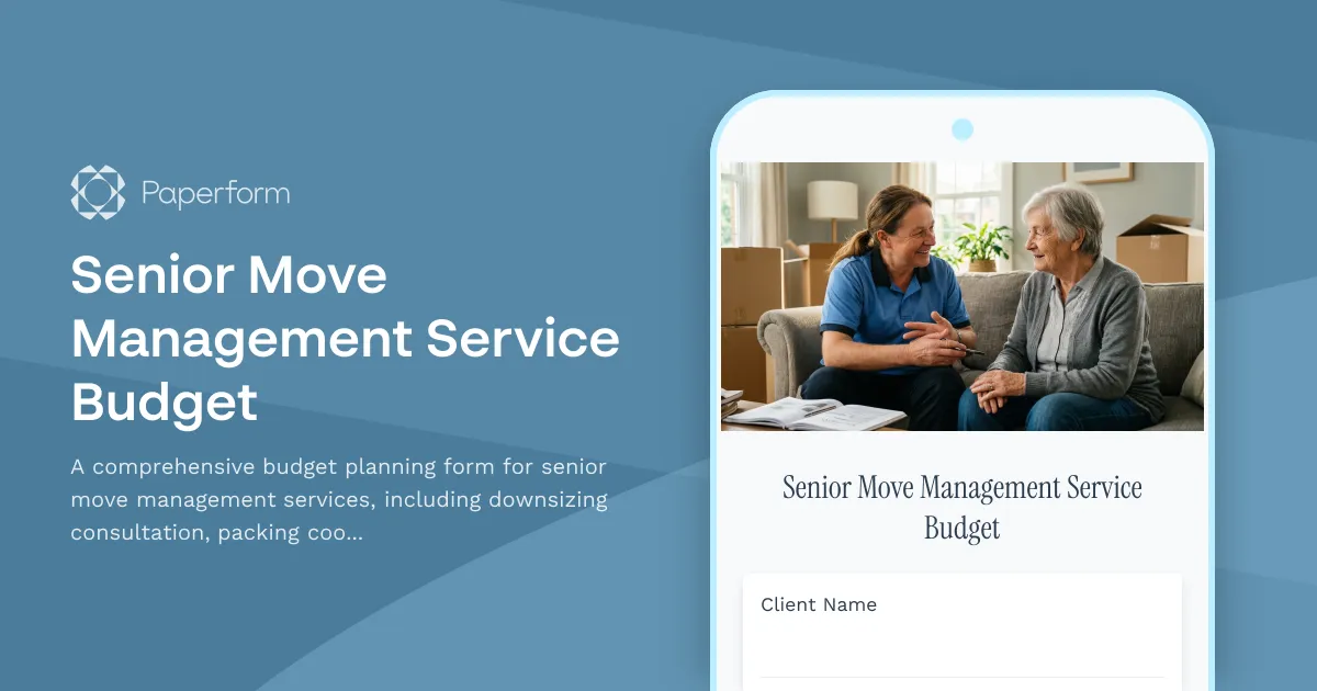 Senior Move Management Service Budget
