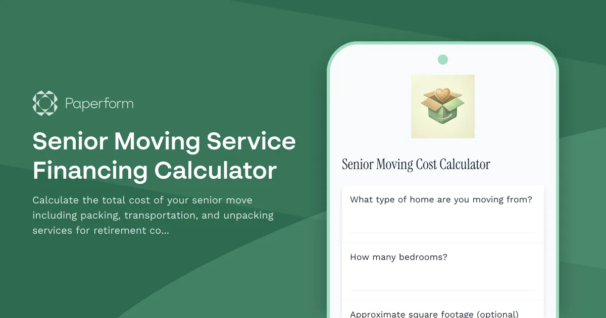 Senior Moving Service Financing Calculator