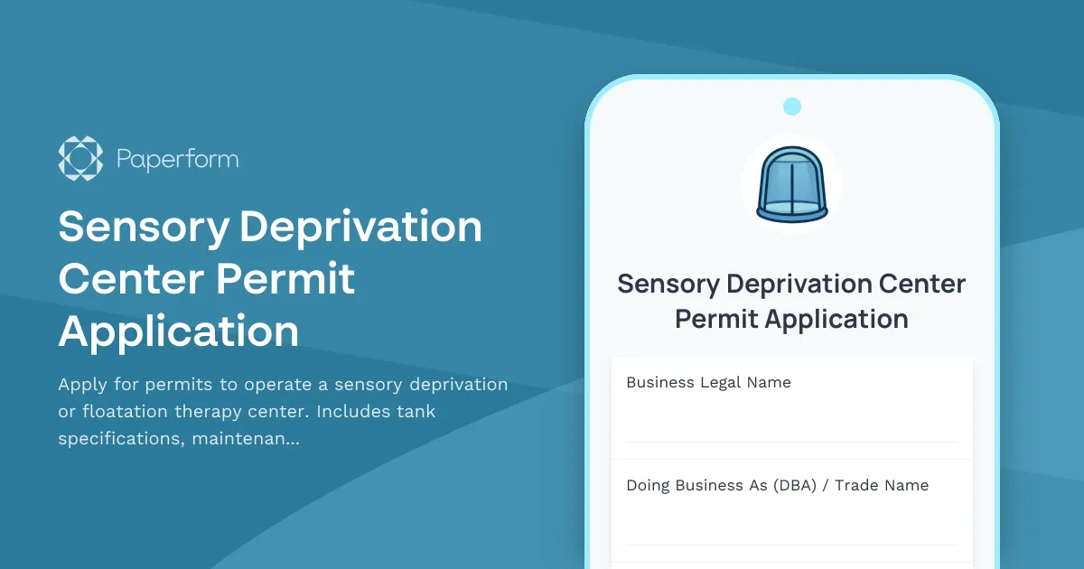 Sensory Deprivation Center Permit Application