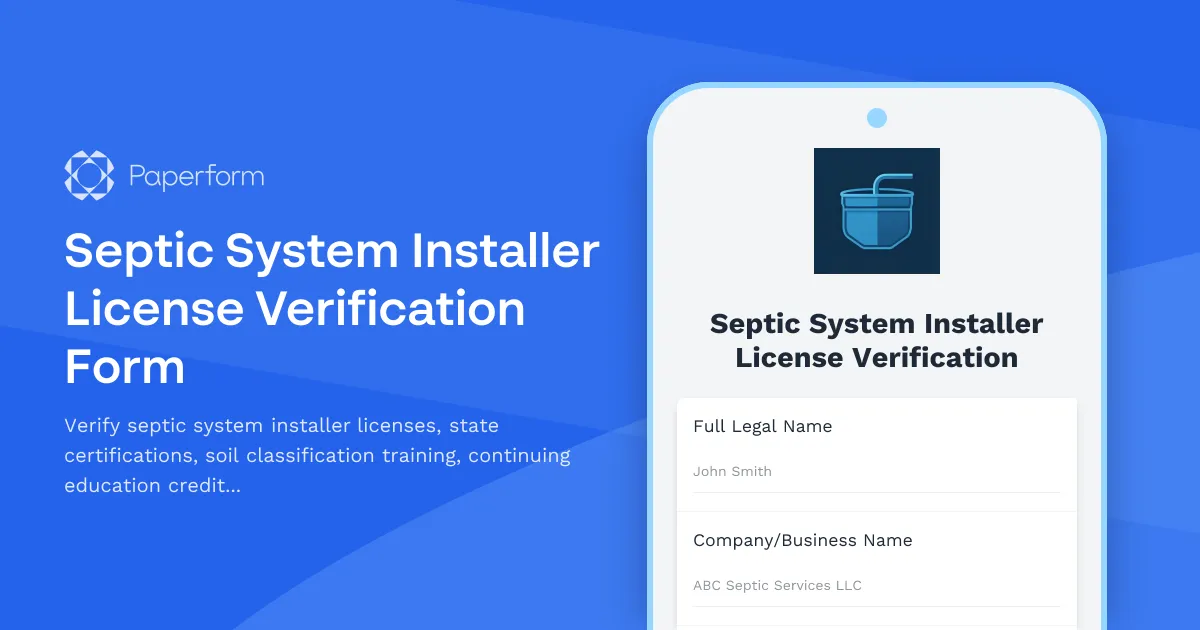 Septic System Installer License Verification Form