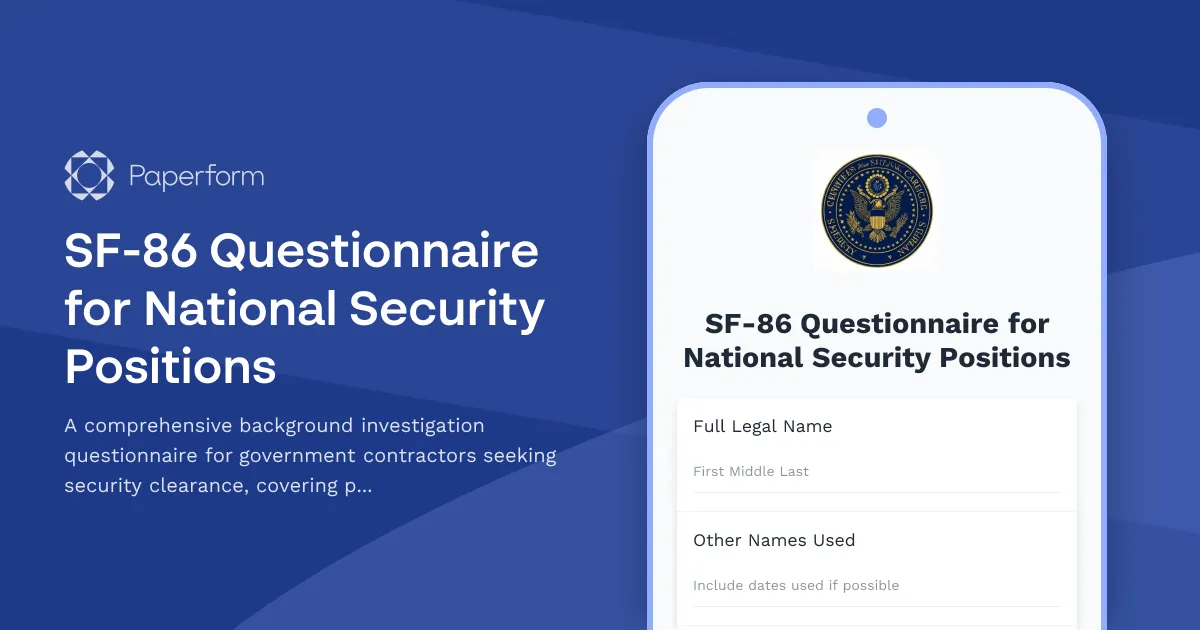 SF-86 Questionnaire for National Security Positions