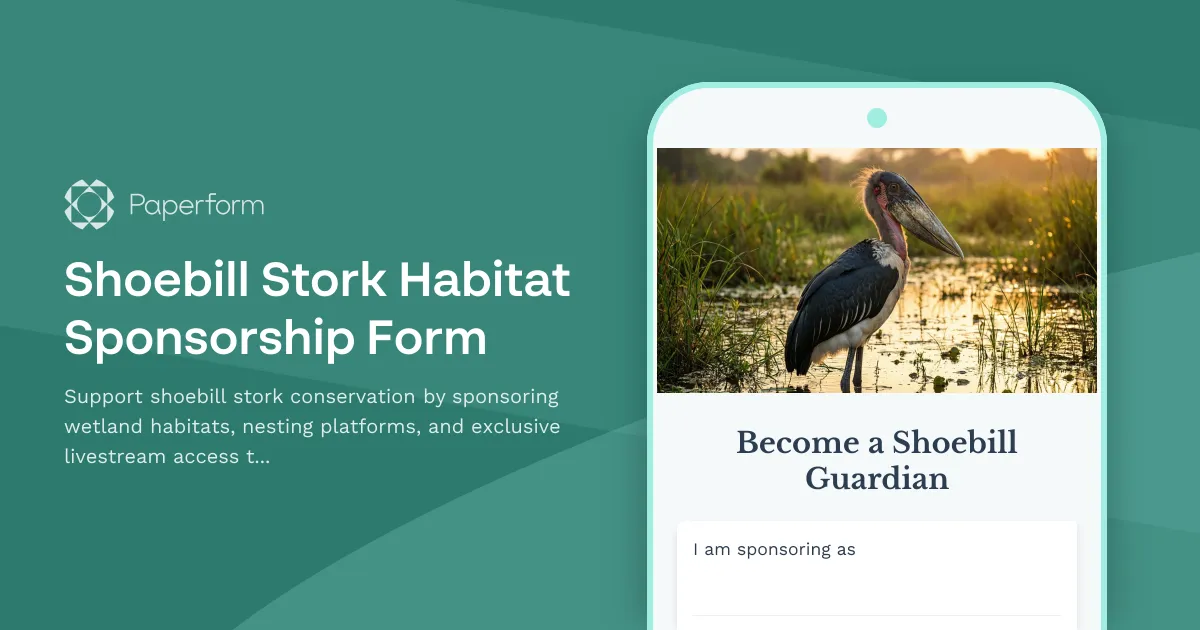 Shoebill Stork Habitat Sponsorship Form