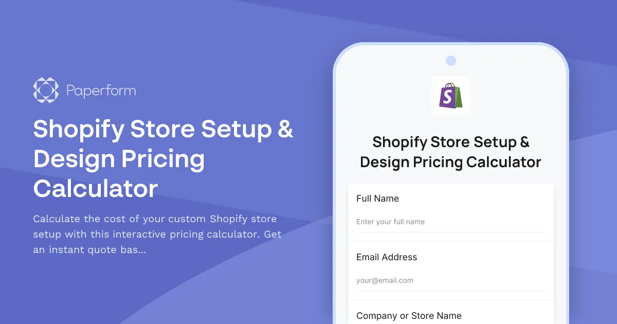 Shopify Store Setup & Design Pricing Calculator