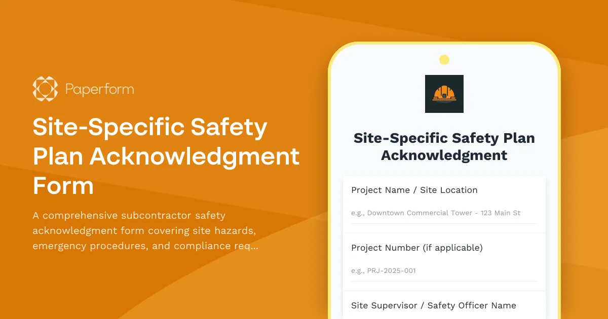 Site-Specific Safety Plan Acknowledgment Form