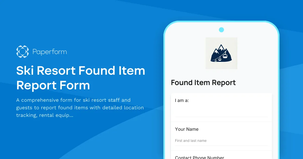 Ski Resort Found Item Report Form