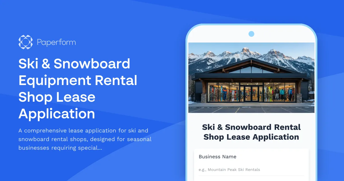 Ski & Snowboard Equipment Rental Shop Lease Application