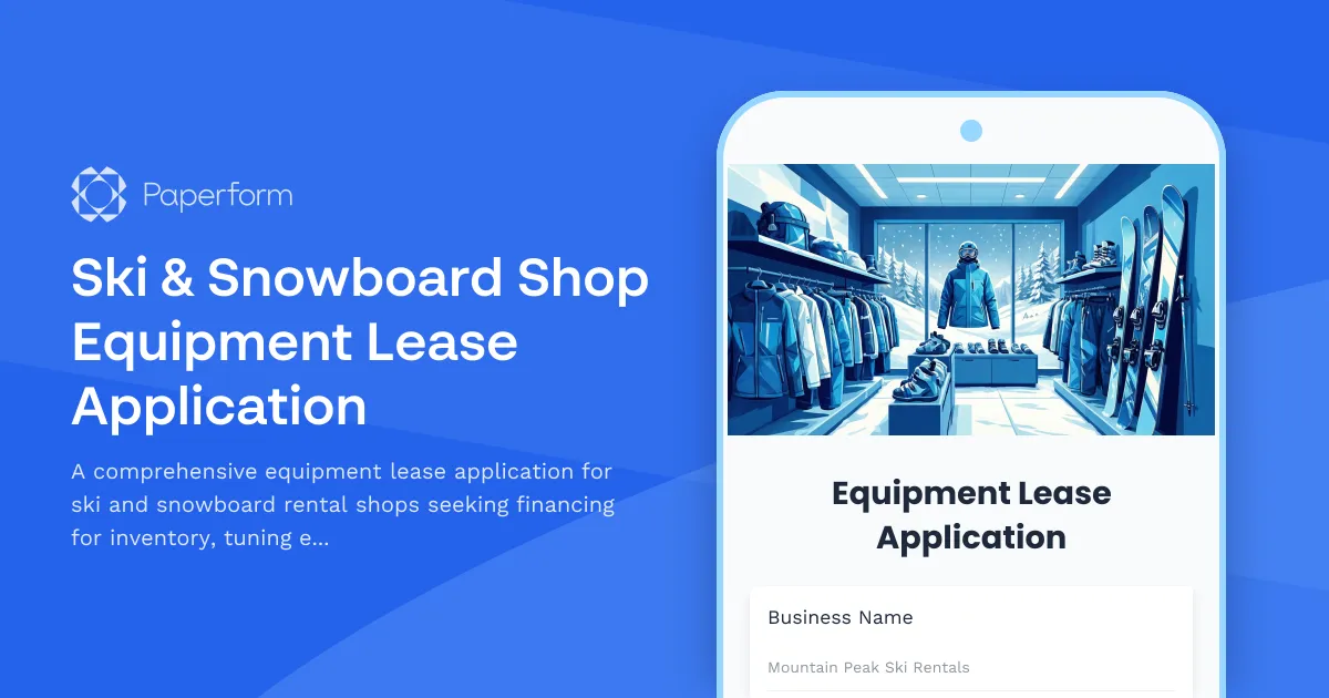 Ski & Snowboard Shop Equipment Lease Application