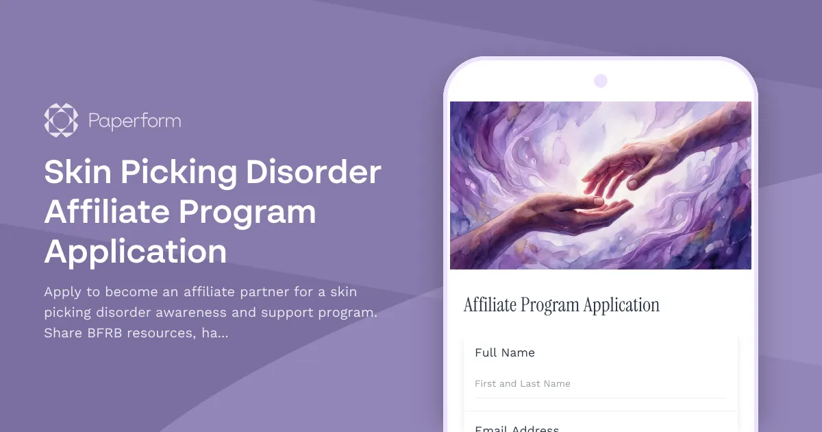 Skin Picking Disorder Affiliate Program Application