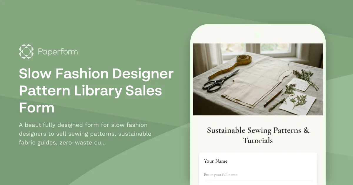 Slow Fashion Designer Pattern Library Sales Form