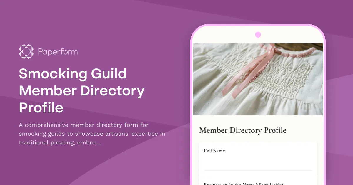 Smocking Guild Member Directory Profile
