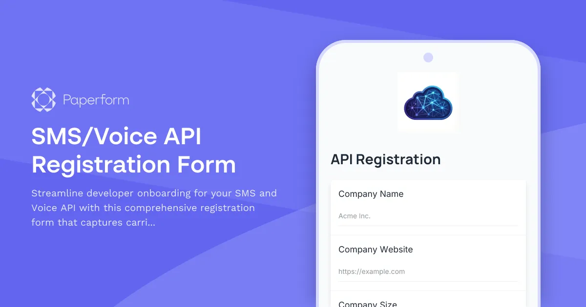 SMS/Voice API Registration Form
