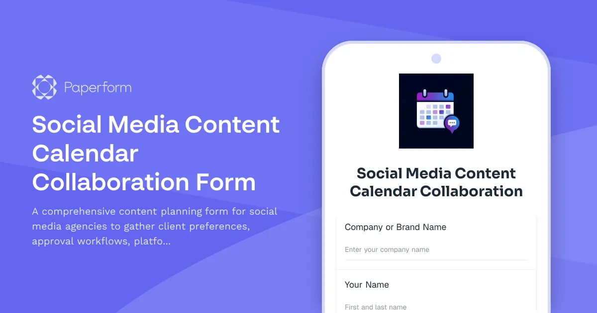 Social Media Content Calendar Collaboration Form