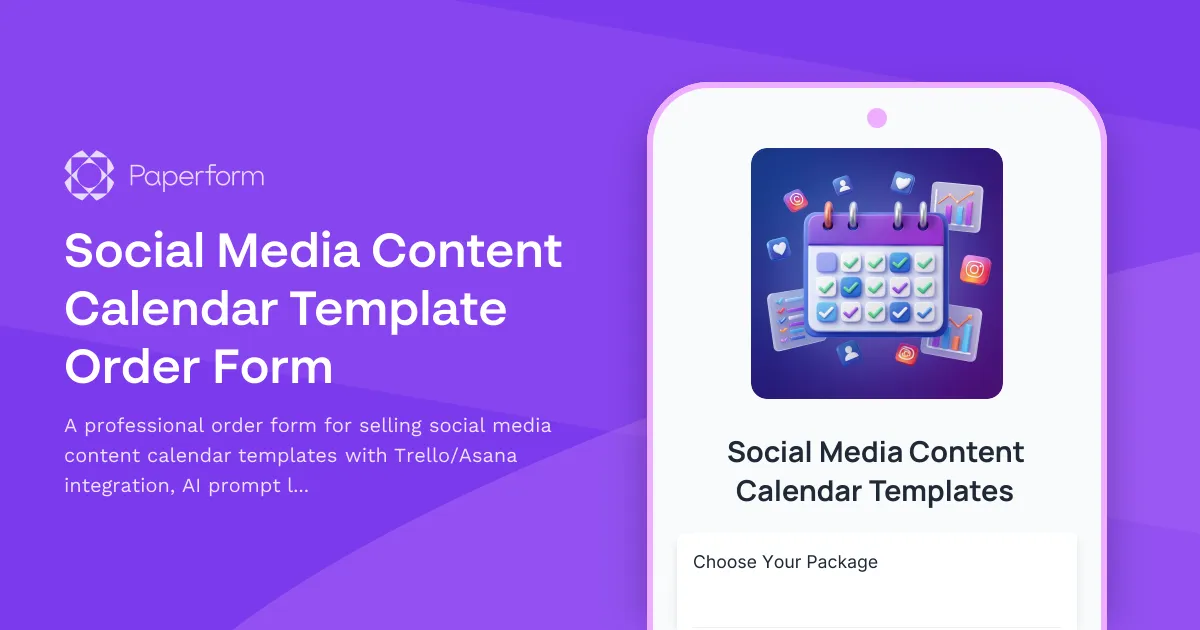 Social Media Content Calendar Template Order Form