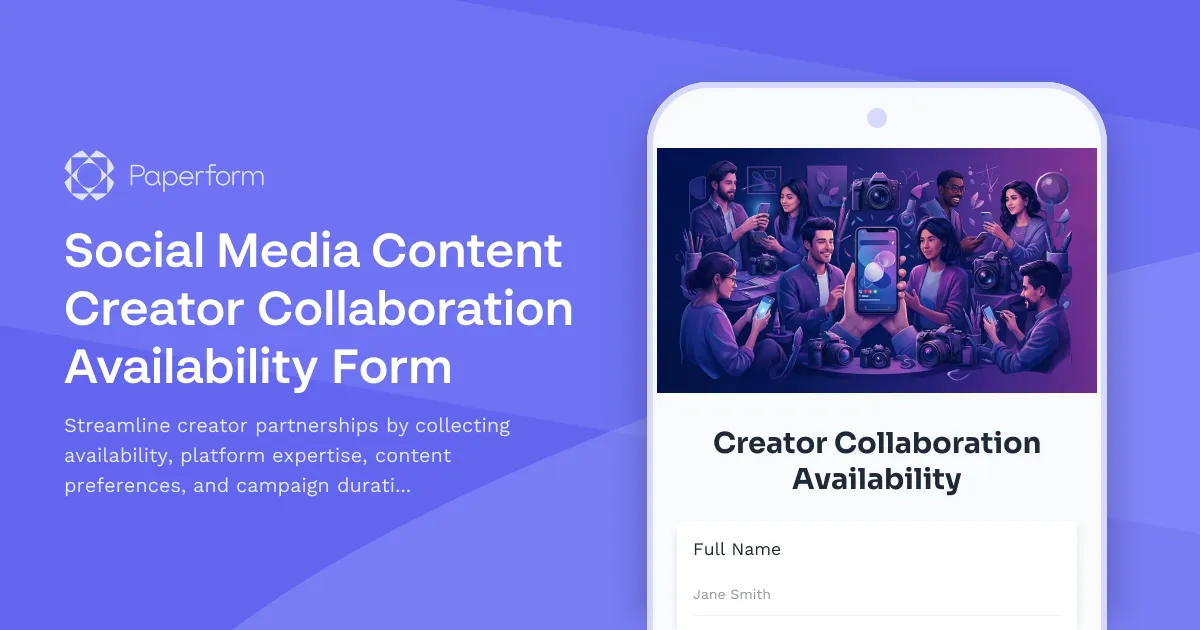 Social Media Content Creator Collaboration Availability Form