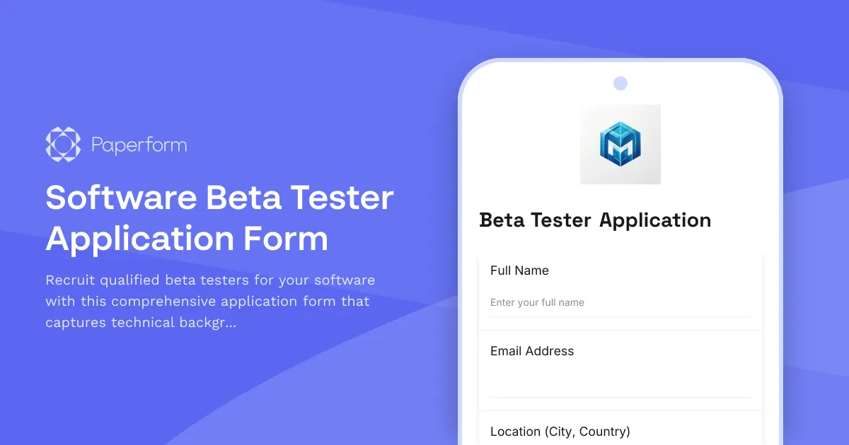 Software Beta Tester Application Form