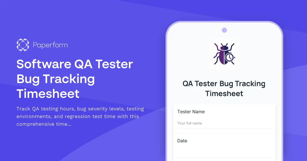 Software QA Tester Bug Tracking Timesheet