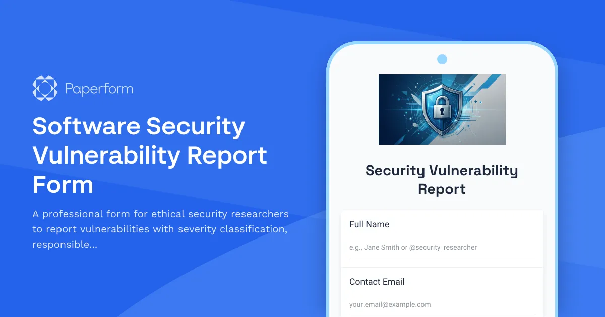 Software Security Vulnerability Report Form