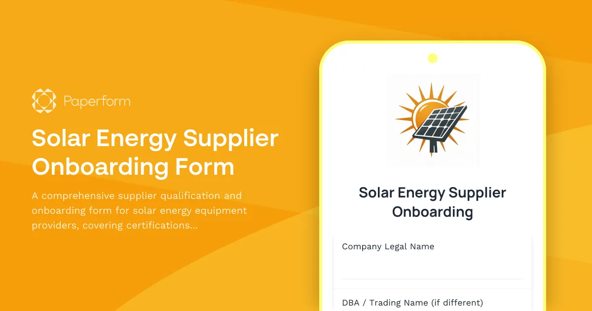 Solar Energy Supplier Onboarding Form