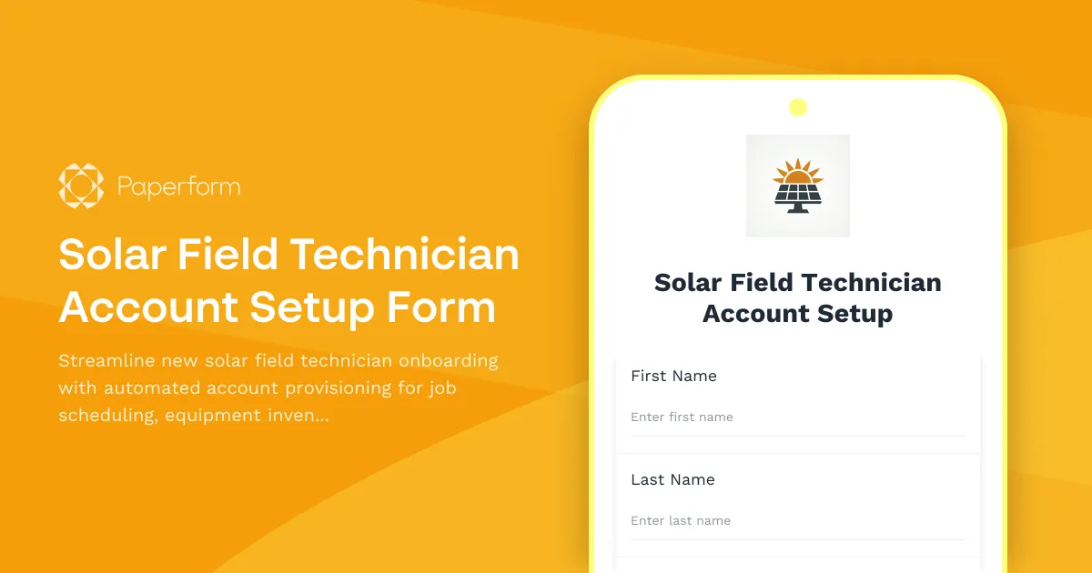 Solar Field Technician Account Setup Form