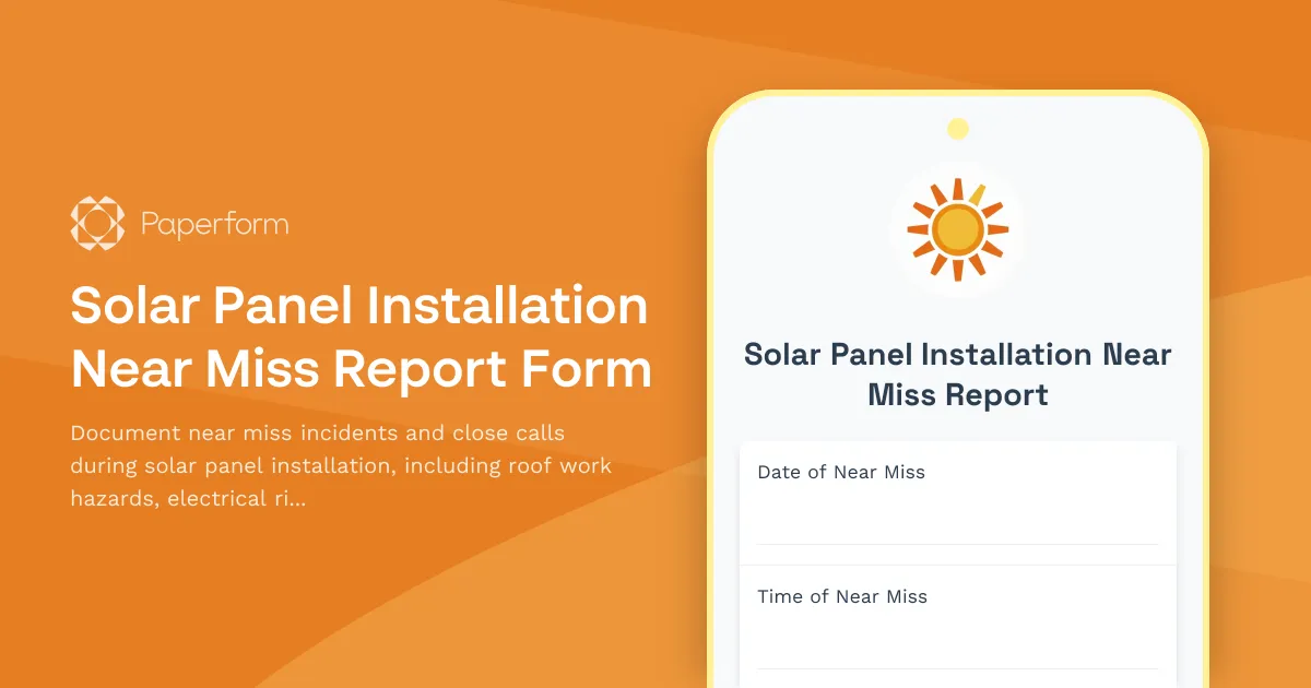 Solar Panel Installation Near Miss Report Form