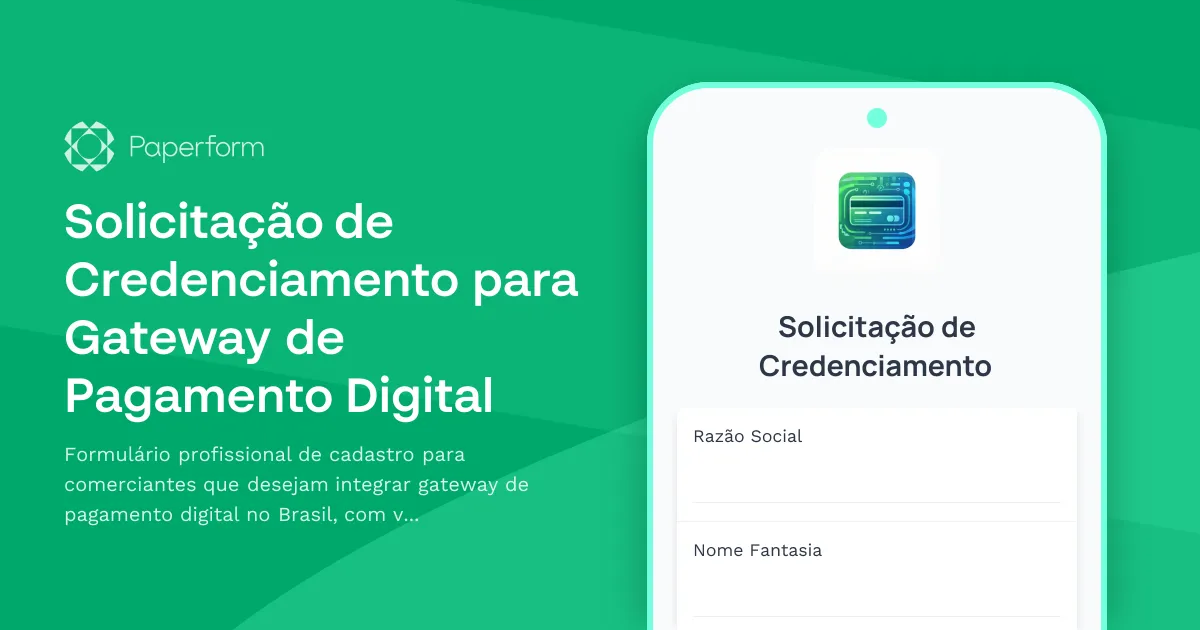 Solicitação de Credenciamento para Gateway de Pagamento Digital