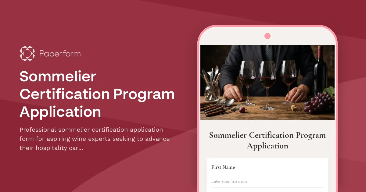 Sommelier Certification Program Application