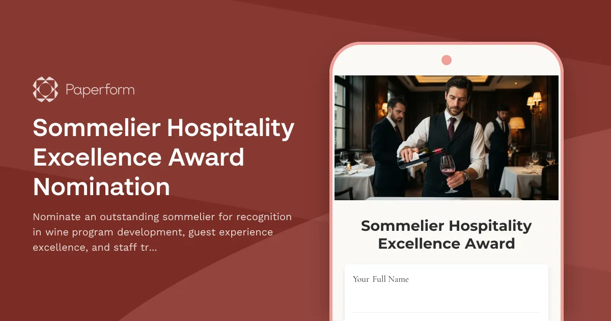 Sommelier Hospitality Excellence Award Nomination