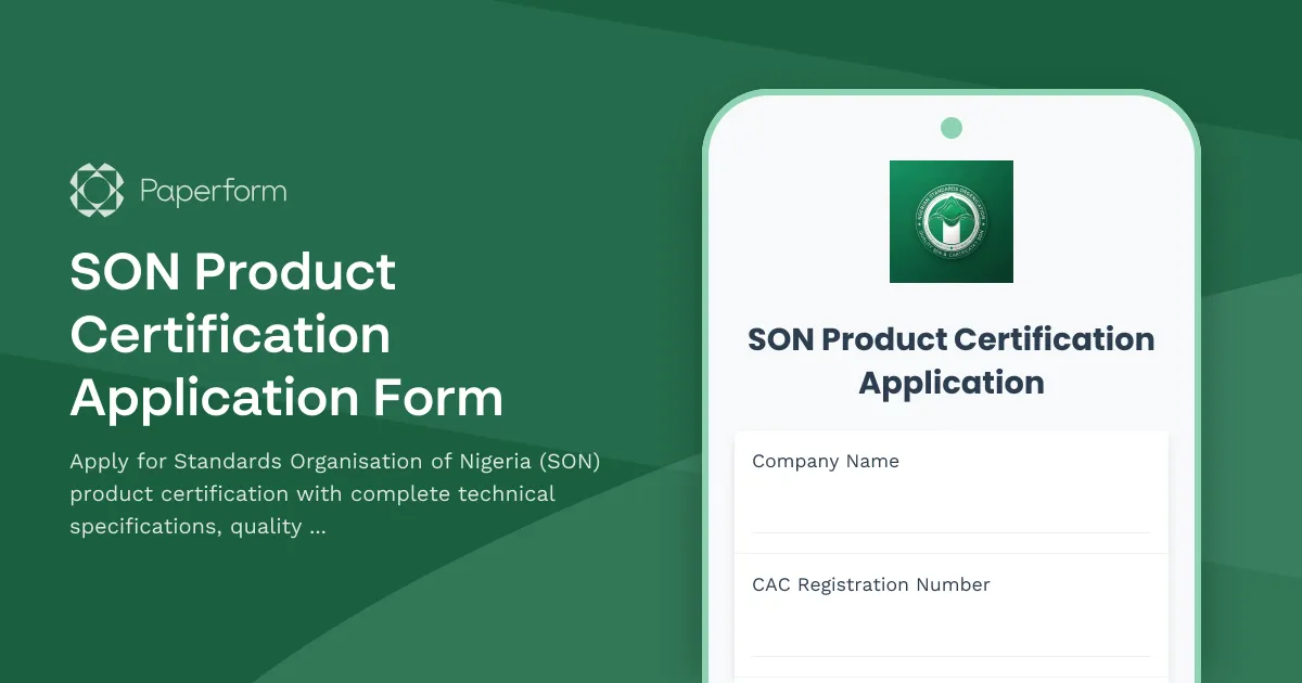 SON Product Certification Application Form